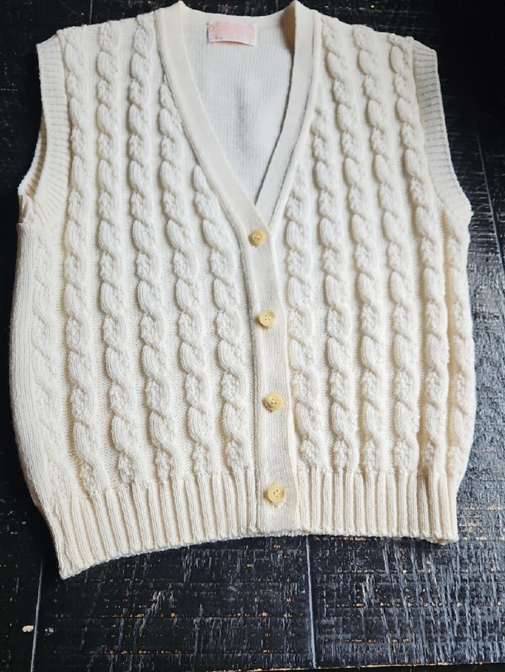 Vintage New Pendleton Cream Cable Knit V-Neck Buttoned Sweater Vest Size Medium - Picture 6 of 16